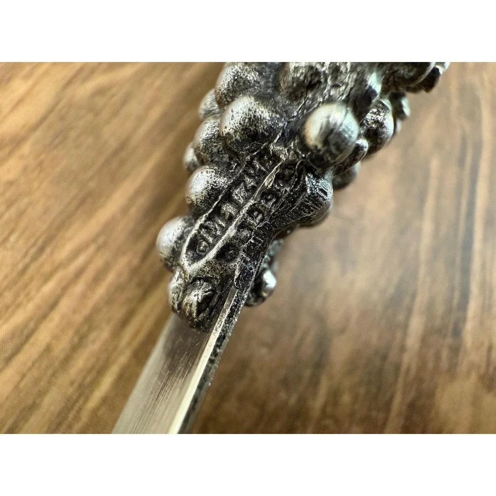 Vintage Metzke Pewter Cheese Spreader and Fork‎ Set, Grape Motif